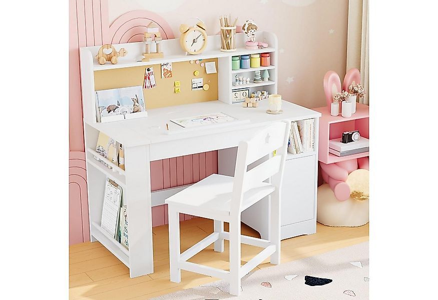 GarveeMore Kinderschreibtisch -Set mit Stuhl und Stauraum,Aufsatz,neigbarer günstig online kaufen