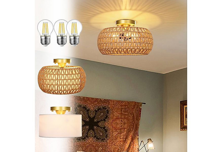 MUPOO LED Deckenleuchte Boho-Rattan Deckenleuchte Landhausstil Kronleuchter günstig online kaufen