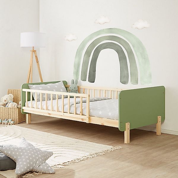 Homestyle4u Holzbett Kinderbett 90x200 Einzelbett Rausfallschutz günstig online kaufen