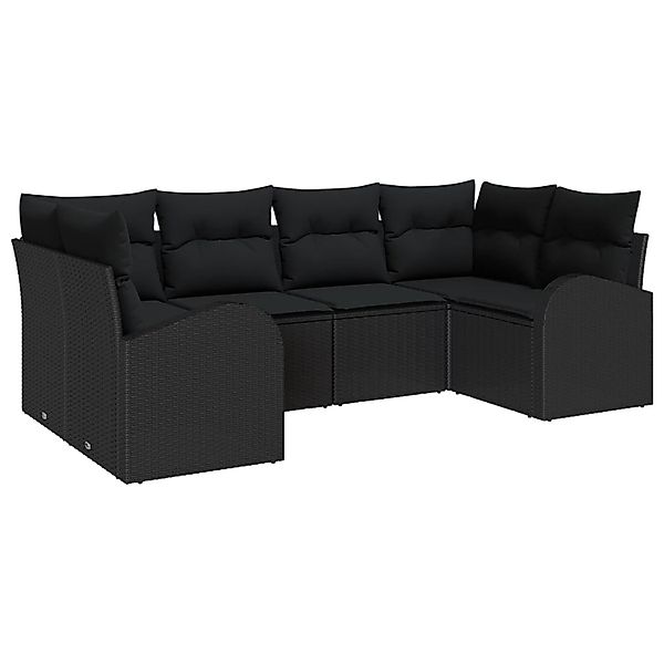 vidaXL Garten-Sofa-Set mit Kissen 6-Tlg Schwarz Poly Rattan 3354852 günstig online kaufen