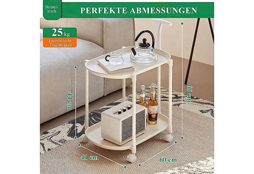 HEYHIPPO Beistelltisch Beistelltisch mit Rollen, 2 Ebenen, Weiß, mobiler So günstig online kaufen