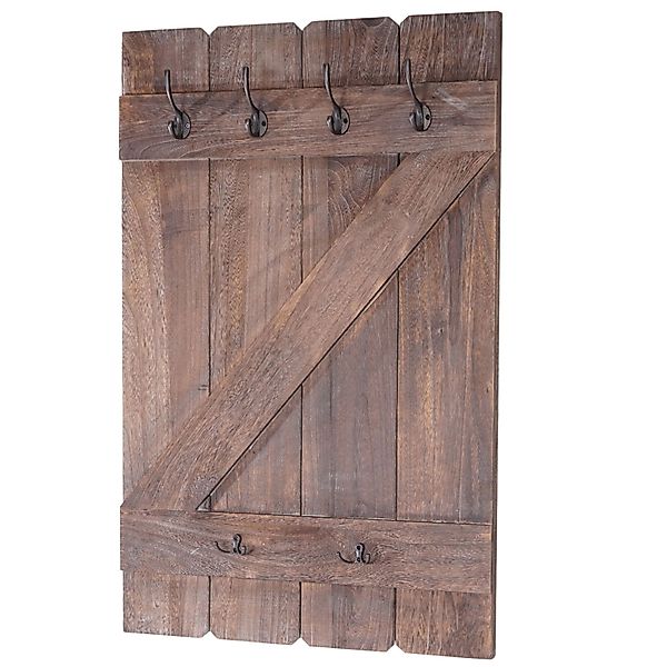 BERLINLODGE Wandgarderobe 91x60x10cm 6 Haken Braun Shabby günstig online kaufen