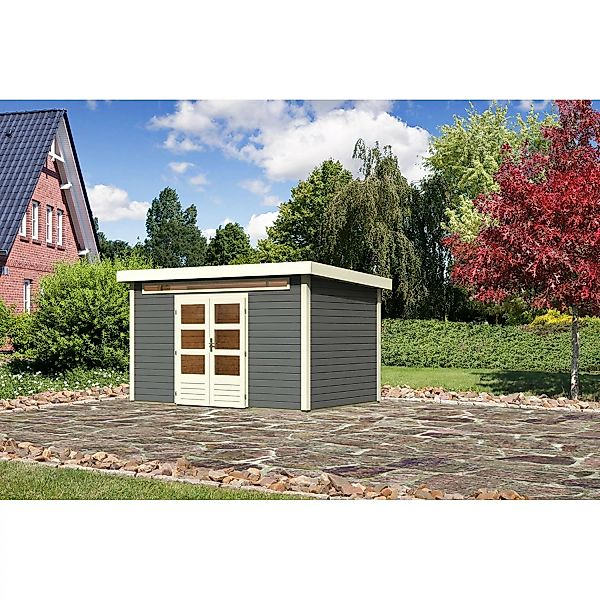 Karibu Holz-Gartenhaus Kumla 7 Terragrau Pultdach Lackiert 360 cm x 240 cm günstig online kaufen