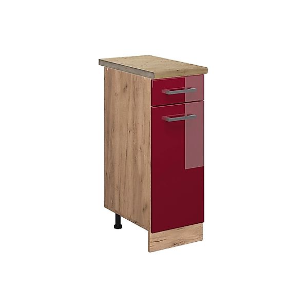 Vicco Küchenunterschrank R-Line Bordeaux Hochglanz/Goldkraft Eiche 30 cm AP günstig online kaufen