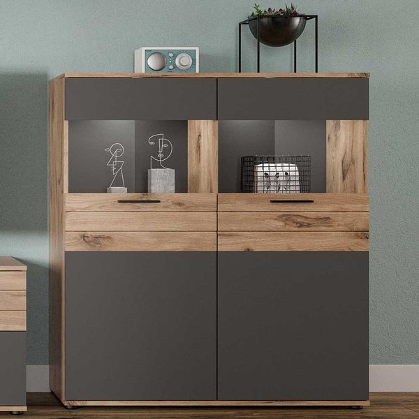 Wohnzimmer Highboard modern in Wildeichefarben & Grau 110 cm breit günstig online kaufen