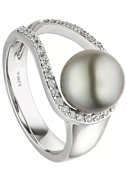 JOBO Fingerring "Perlenring", 585 Weißgold mit 33 Diamanten und Tahiti-Zuch günstig online kaufen