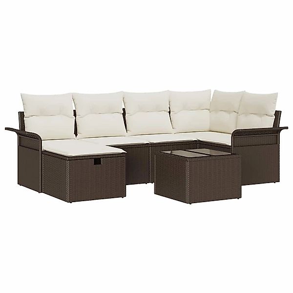 vidaXL Garten-Sofa-Set mit Kissen mit Speicher 7-Tlg Braun Poly Rattan 3360 günstig online kaufen