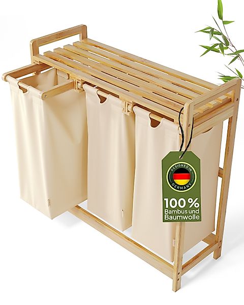 AMBIAVO Wäschekorb 3 Fächer aus Bambus günstig online kaufen