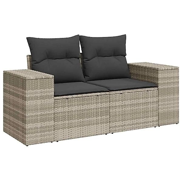 vidaXL Gartensofa mit Kissen 2-Sitzer Hellgrau Poly Rattan 366198 günstig online kaufen