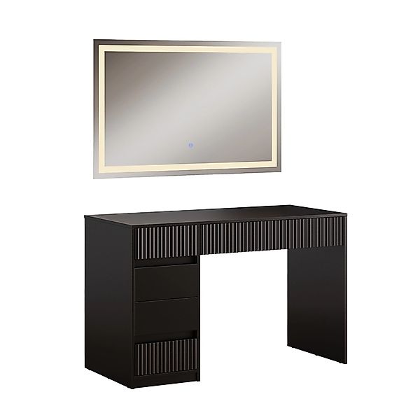 Vicco Schminktisch Omira Schwarz 120 cm mit LED-Spiegel günstig online kaufen