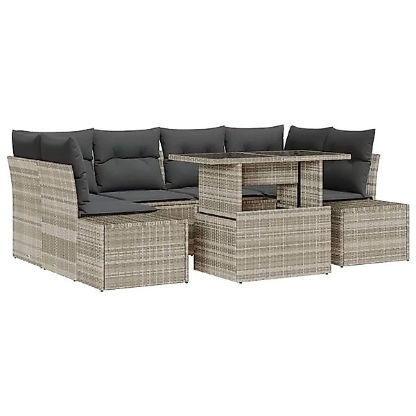 vidaXL Sofa Set mit Kissen 7-Tlg Hellgrau Poly-Rattan 3349118 günstig online kaufen