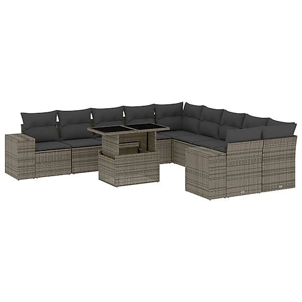 vidaXL 11-tlg Garten-Sofagarnitur mit Kissen Grau Poly Rattan Modell 87 günstig online kaufen