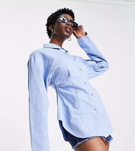 COLLUSION – Voluminöses Hemd aus fester Baumwolle mit Kokon-Ärmeln-Blau günstig online kaufen