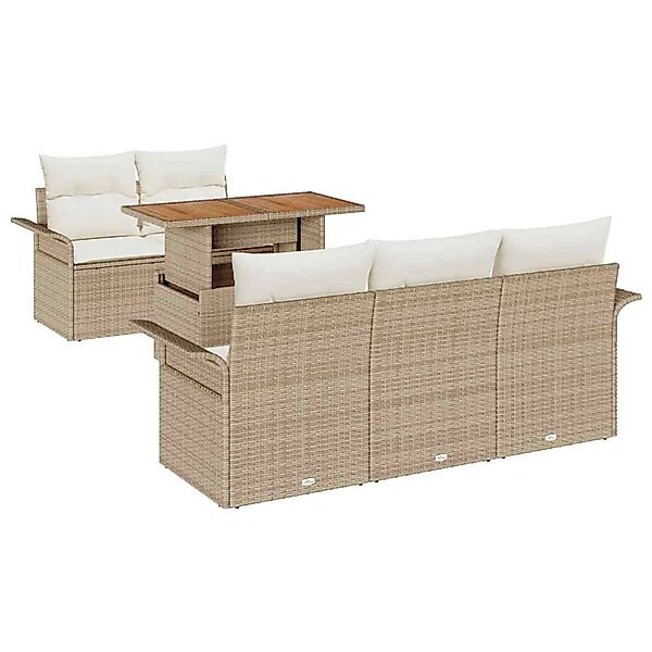vidaXL Garten-Sofa-Set mit Speicher 6-Tlg Beige Poly Rattan 3358010 günstig online kaufen