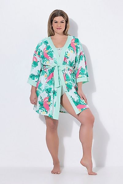 Ulla Popken Bademantel Kimono, ca. Mitte Oberschenkel, Materialmix günstig online kaufen