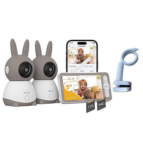 ieGeek Video-Babyphone Babyphone mit 2 Kameras 2K & 4X Zoom 5" HD WLAN Vide günstig online kaufen