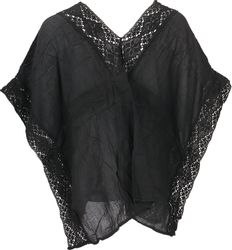 Guru-Shop Longbluse Kurze Kaftanbluse mit Spitze, günstig online kaufen