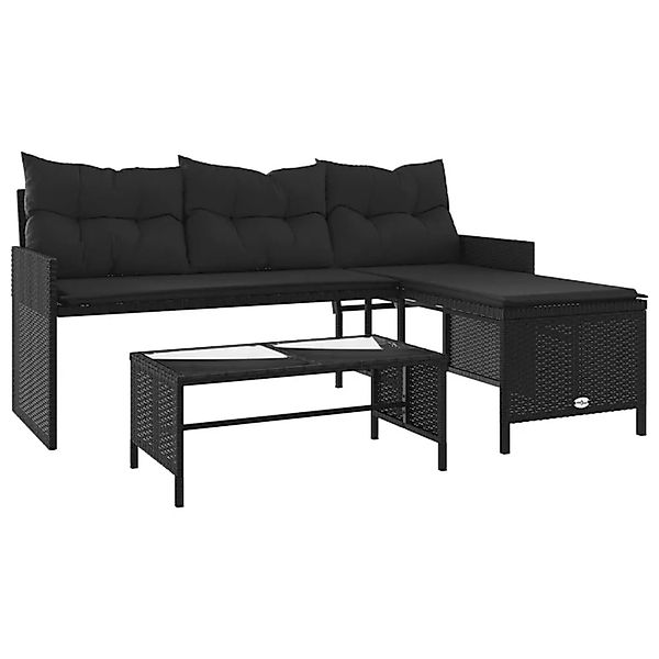 vidaXL Gartensofa in L-Form mit Tisch und Kissen Schwarz Poly Rattan 365572 günstig online kaufen