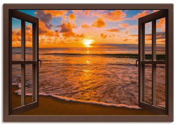 Artland Wandbild »Fensterblick Sonnenuntergang am Strand« Sonnenaufgang & - günstig online kaufen