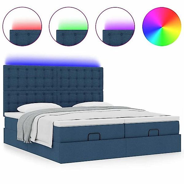 vidaXL Bett Ottoman-Bett mit Matratzen & LEDs Blau 180x200 cm Stoff günstig online kaufen