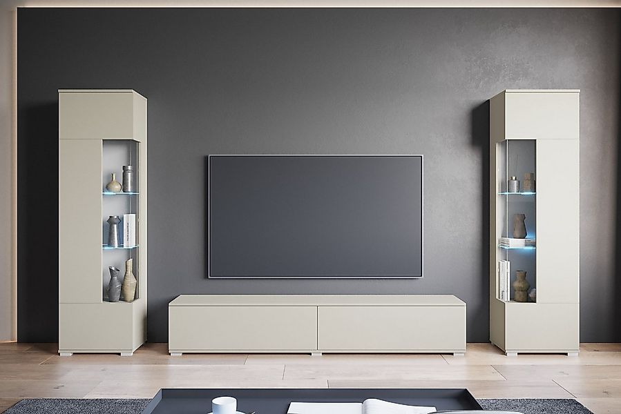 INOSIGN Wohnwand Kenia, Vitrine Türanschlag links/rechts wechselbar, (3-St) günstig online kaufen