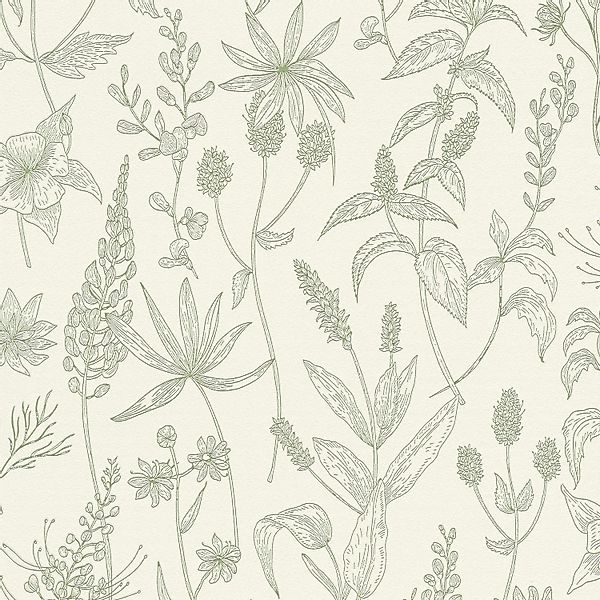PROFHOME 373635-GU Landhaus Tapete Floral Matt Grün Silber Weiß 0,53 m x 10 günstig online kaufen