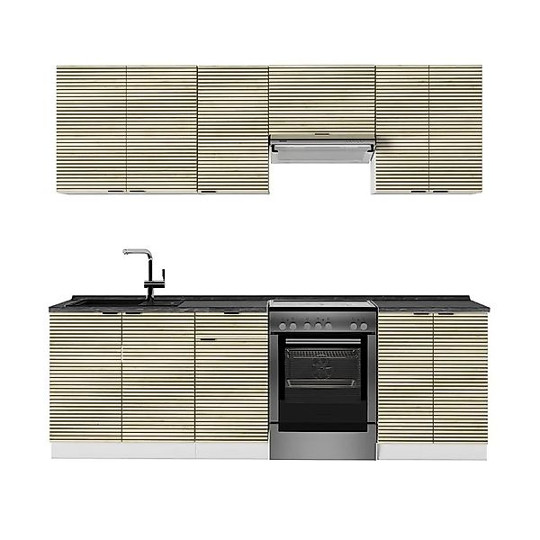 Vicco Fame-Line Küchenzeile Eiche Paneel/Weiß 240 cm AP Anthrazit ohne E-Ge günstig online kaufen