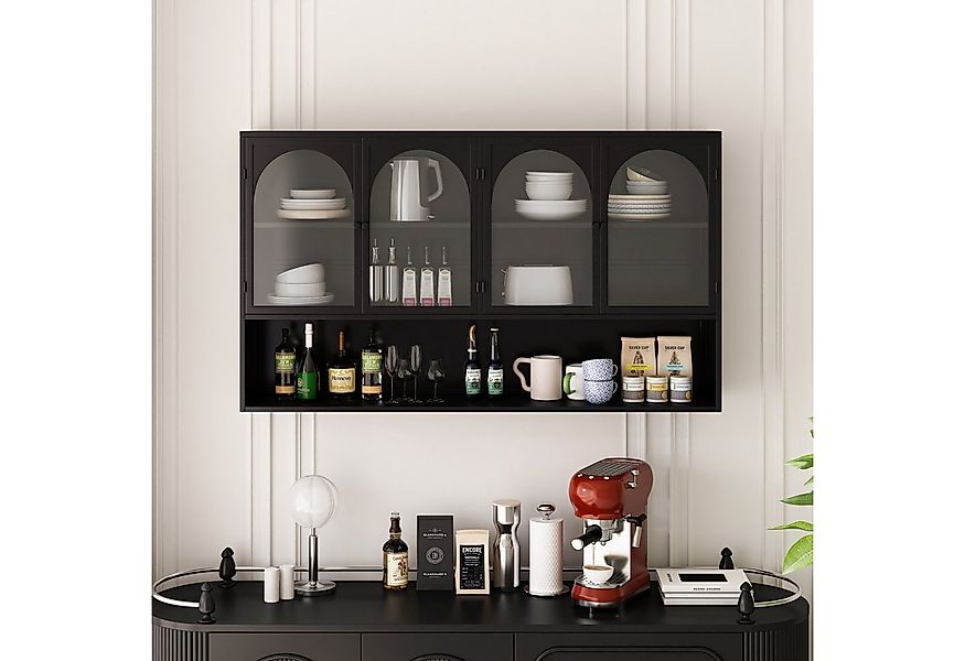 Celya Wandhängeschrank 120 cm vier Türen Glas Wandschrank Aufbewahrung, Wan günstig online kaufen