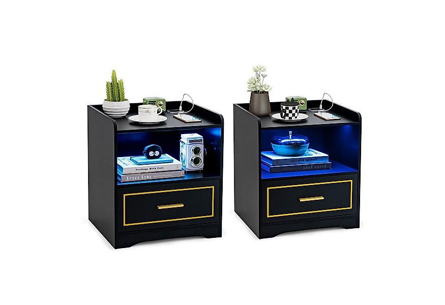 COSTWAY Nachttisch (2-St), LED, 3 Farben, mit Schublade & USB-Anschluss, Ho günstig online kaufen