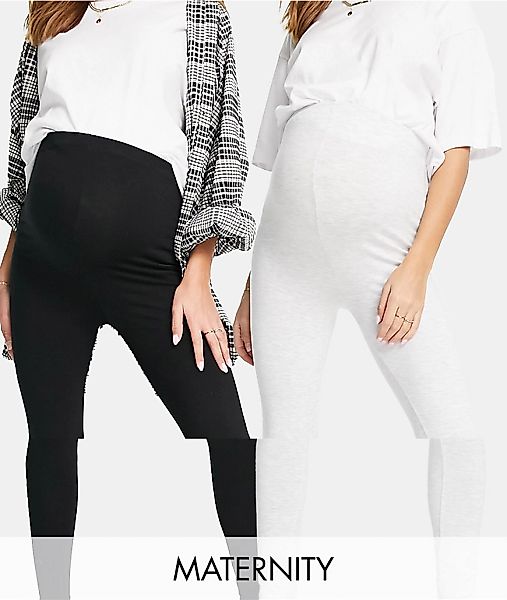 River Island Maternity – 2er-Pack Leggings in Schwarz und Grau mit hohem Bu günstig online kaufen