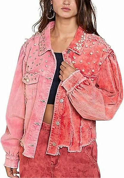 RUZU UG Sweatjacke Cardigan Top Jacke Patchwork Cordjacke Damen unregelmäßi günstig online kaufen