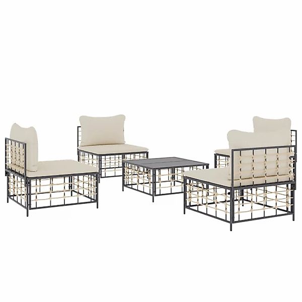 Vidaxl 5-tlg. Garten-lounge-set Mit Kissen Anthrazit Poly Rattan günstig online kaufen