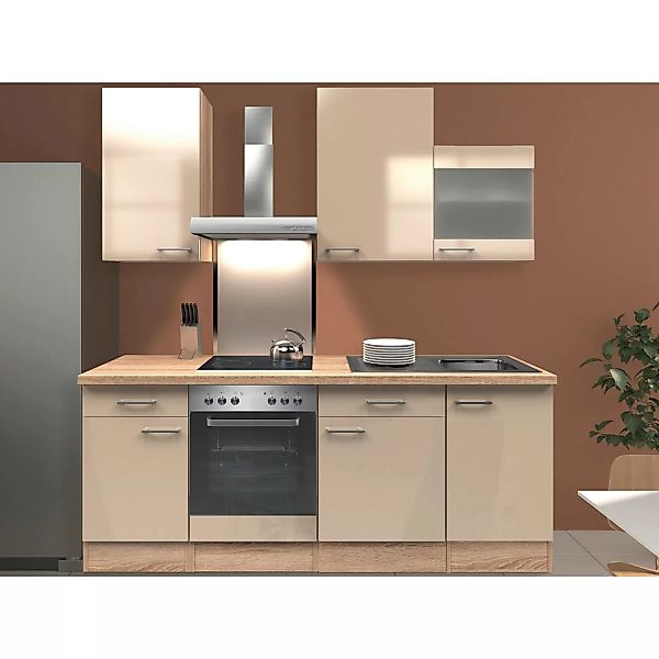 Flex-Well Exclusiv Küchenzeile Orlando 220 cm Kaschmir Glanz-Sonoma Eiche günstig online kaufen