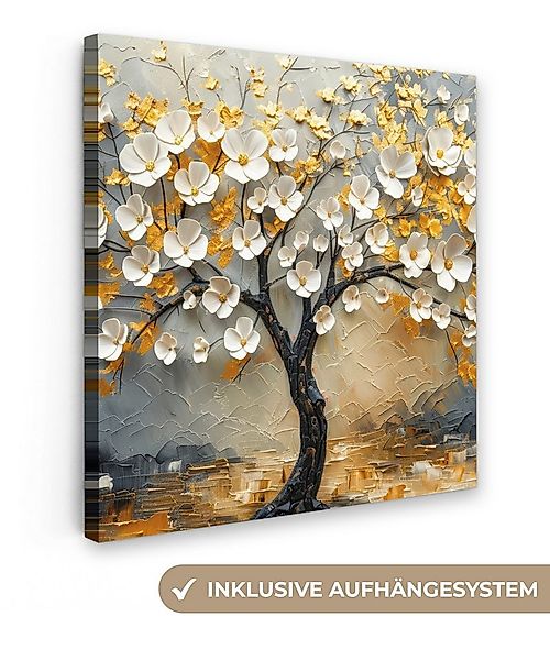 OneMillionCanvasses® Leinwandbild Baum - Blumen - Gold - Beige, Fotodruck ( günstig online kaufen