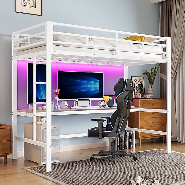 STILVORA Hochbett 90×200 Jugendbett mit Steckdose+USB,Tisch,Metallbett günstig online kaufen