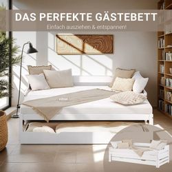 Homestyle4u Tagesbett Ausziehbett 90x200 cm mit Bettkasten mit Matratze 307 günstig online kaufen