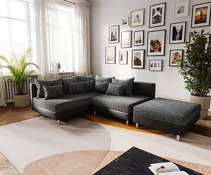 Ecksofa Clovis Schwarz Modulsofa Hocker Ottomane Links günstig online kaufen