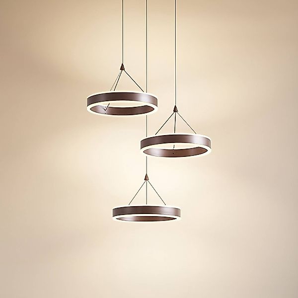Lucande LED-Hängeleuchte Kolo, braun, 3-flg., dimmbar günstig online kaufen