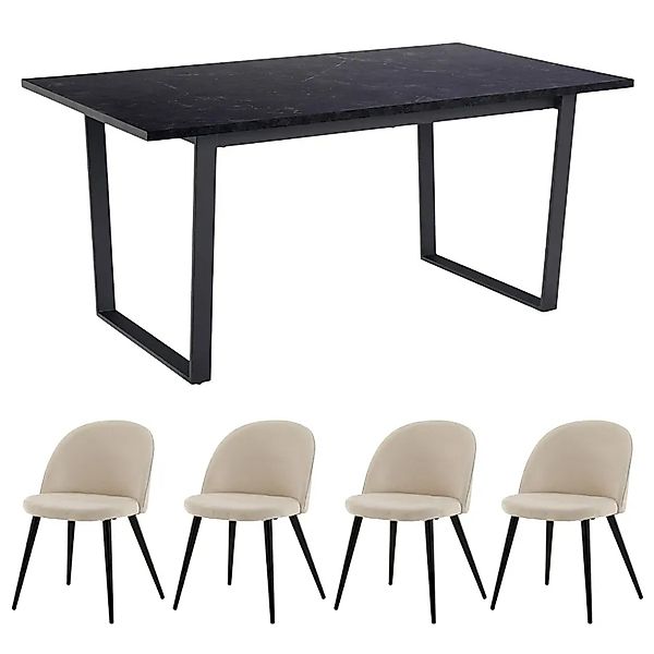 ebuy24 Essgruppe Tilst Essgruppe Tisch schwarz Marmor Print 90x160, (5-tlg) günstig online kaufen