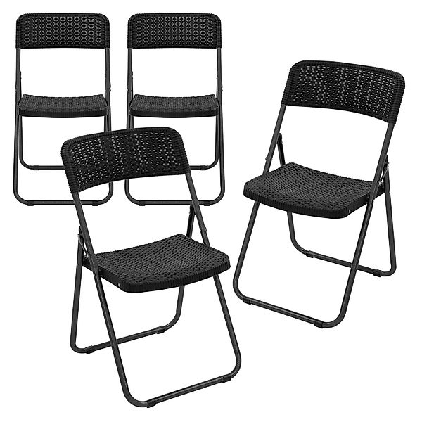 ECD Germany Klappstühle 4Er Set Schwarz Rattanoptik Stahlrahmen günstig online kaufen