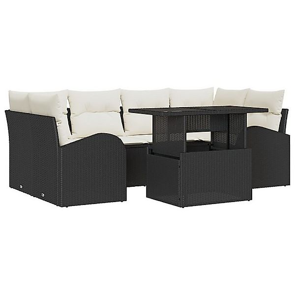 vidaXL Loungesofa 7-tlg. Garten-Sofagarnitur mit Kissen Schwarz Poly Rattan günstig online kaufen