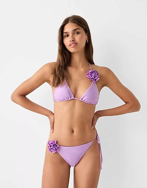 Bershka Bikinihöschen Mit Blumen-Detail Damen M Violett günstig online kaufen