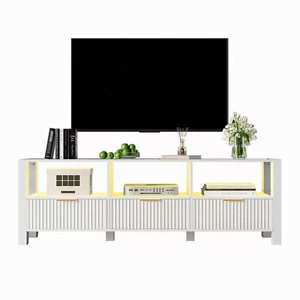 KLAM HOME TV-Schrank TV-Board Lowboard moderner TV Schrank weiß Hochglanz 1 günstig online kaufen