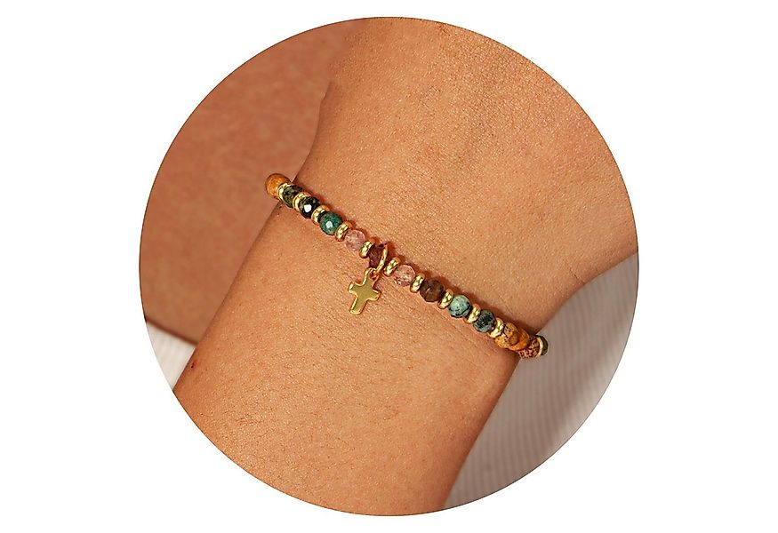 The Beauty House Armband Damen Perlenarmband Goldfarben Kreuz Anhänger Elas günstig online kaufen