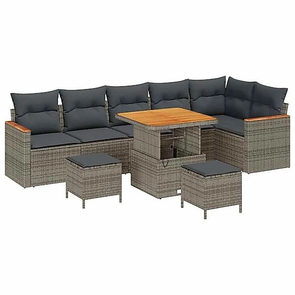 vidaXL Gartensofa-Set mit Kissen 9 Stk Grau Poly Rattan 3365013 günstig online kaufen
