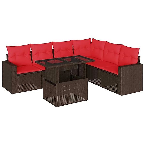 vidaXL 7-Tlg Gartensofa-Set mit Kissen Braun Polyrattan 3267304 günstig online kaufen