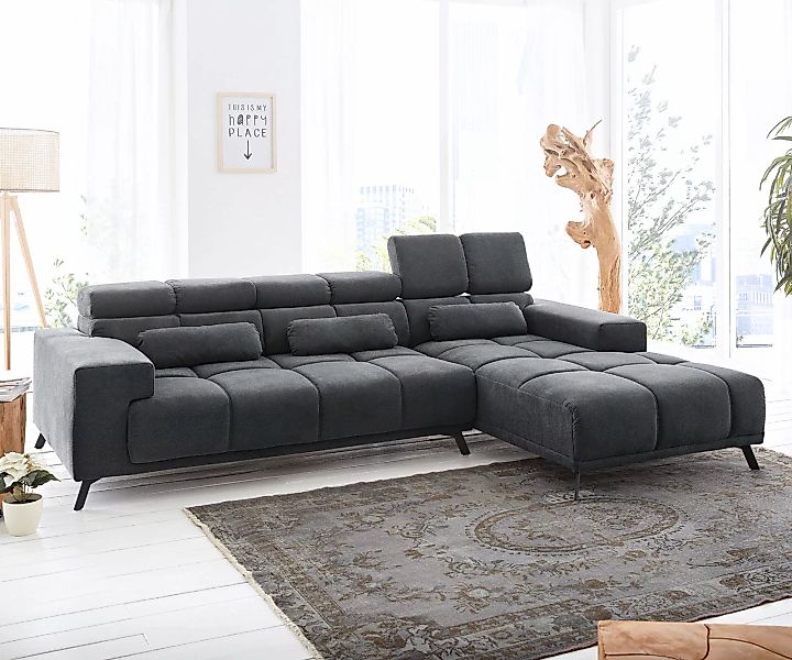 DELIFE Ecksofa Ordino, Mikrofaser Schwarz 285x200 Ottomane rechts Relaxfunk günstig online kaufen