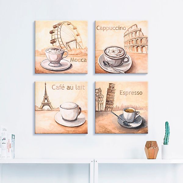 Artland Leinwandbild "Mocca Cappuccino Café au lait Espresso" Getränke 4 St günstig online kaufen
