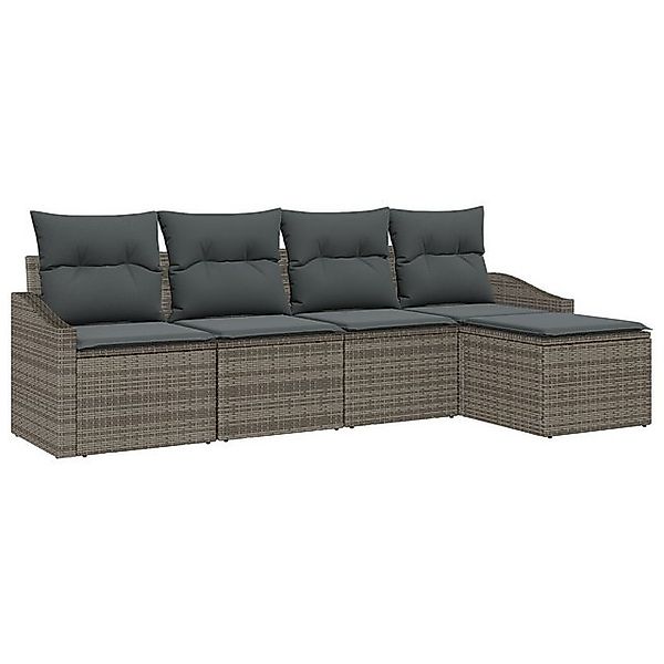 vidaXL Loungesofa 5-teiliges Garten-Sofa-Set mit Kissen Grau Poly-Rattan, 5 günstig online kaufen
