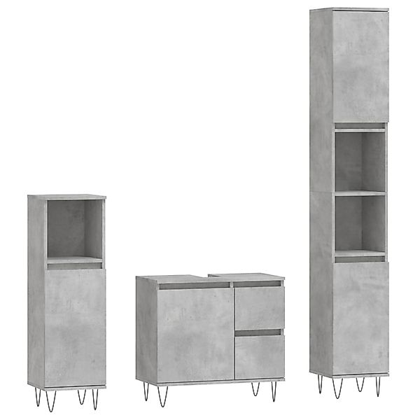 vidaXL Badezimmer-Set 3-tlg. Badmöbel-Set Betongrau Holzwerkstoff, günstig online kaufen